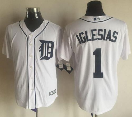 Tigers #1 Jose Iglesias White New Cool Base Stitched MLB Jersey - Click Image to Close